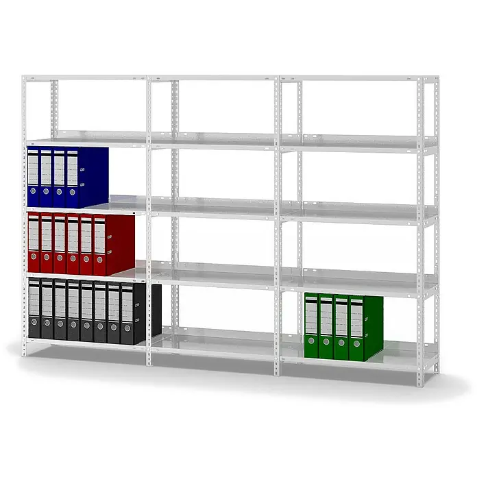 Proregal Aktenregal MAGNUS Schraubsystem - H x B x T: 150 x 75 x 30 cm, Traglast pro Boden: 60 kg, Anzahl Böden: 5 Stk., Schrauben, Lichtgrau
