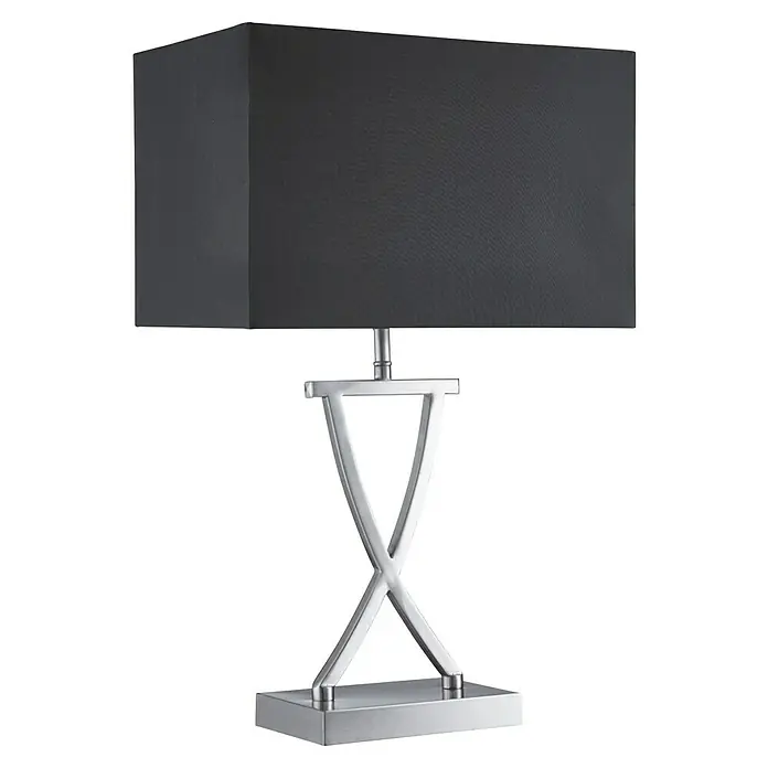 Searchlight Tischleuchte Club - 60 W, L x B x H: 31 x 20 x 48,5 cm, Silber, Schwarz, E14 - Elegante Tischlampe mit rechteckigem, schwarzem Lampenschirm und silberfarbenem, modernem Kreuzfußdesign. Perfekt für stilvolle Beleuchtung.