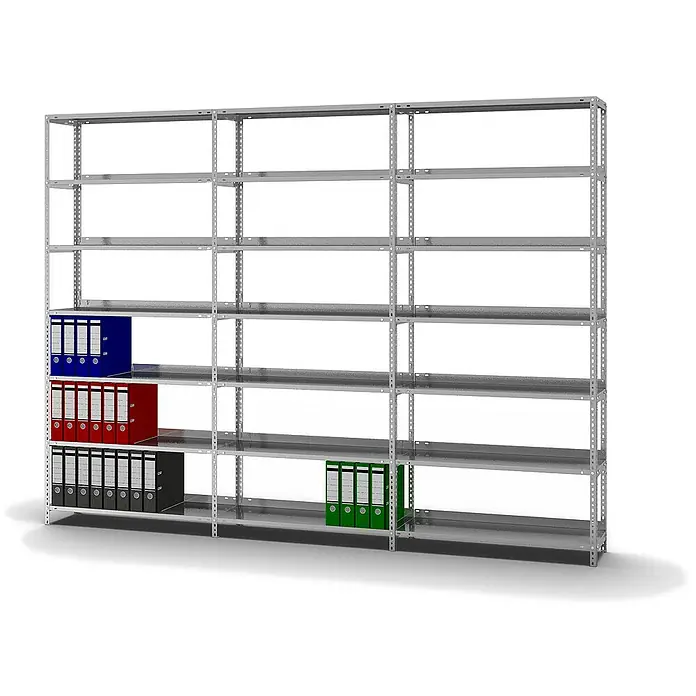 Proregal Aktenregal MAGNUS Schraubsystem - H x B x T: 220 x 100 x 30 cm, Traglast pro Boden: 60 kg, Anzahl Böden: 7 Stk., Schrauben, Verzinkt