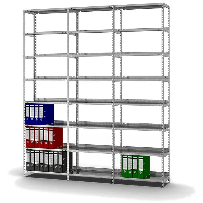 Proregal Aktenregal MAGNUS Schraubsystem - H x B x T: 255 x 75 x 30 cm, Traglast pro Boden: 60 kg, Anzahl Böden: 8 Stk., Schrauben, Verzinkt