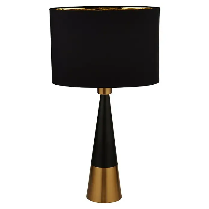 Searchlight Tischleuchte Chloe - 60 W, L x B x H: 32,5 x 18,5 x 58,5 cm, Schwarz/ Gold, E27 - Elegante Tischleuchte mit schwarzem Lampenschirm und goldfarbenem Fuß. Stilvolle Beleuchtung für jeden Raum.