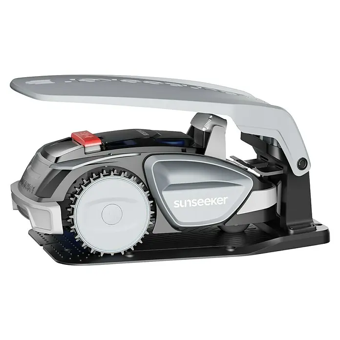 Sunseeker Mähroboter-Set V3 inkl. Garage - 600 m², Schnittbreite: 18 cm, Kamera-gestützte Navigation - Der Sunseeker Mähroboter, ein innovatives Gartengerät für einen perfekt gepflegten Rasen.