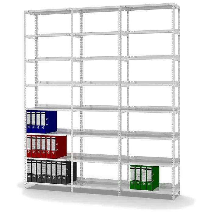 Proregal Aktenregal MAGNUS Schraubsystem - H x B x T: 255 x 75 x 30 cm, Traglast pro Boden: 60 kg, Anzahl Böden: 8 Stk., Schrauben, Lichtgrau