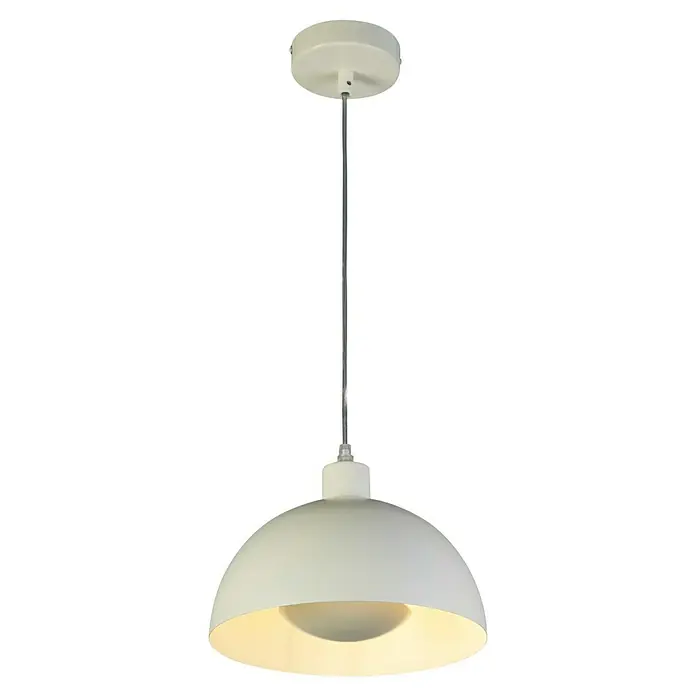 Searchlight Pendelleuchte Mars - 60 W, L x B x H: 40 x 40 x 25,5 cm, Creme, E27 - Elegante Pendelleuchte mit einem weißen Schirm in Halbkugelform und einer klaren Aufhängung, die ein modernes Ambiente schafft.