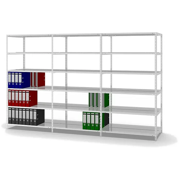 Proregal Aktenregal MAGNUS Schraubsystem - H x B x T: 185 x 100 x 60 cm, Traglast pro Boden: 90 kg, Anzahl Böden: 6 Stk., Schrauben, Lichtgrau
