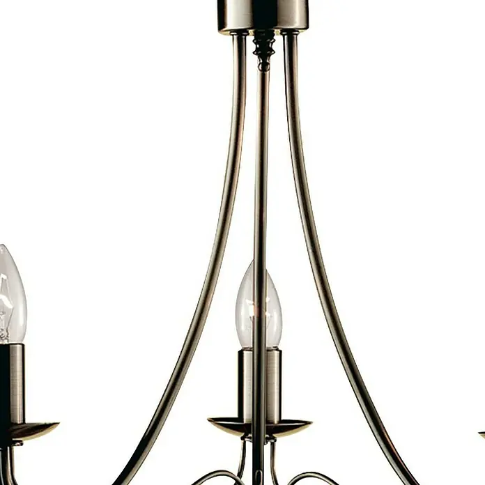 Searchlight Pendelleuchte Maypole - 60 W, L x B x H: 46 x 46 x 50 cm, Messing, E14 - Detailaufnahme einer Deckenleuchte im klassischen Stil. Das Metallgestell und die klaren Glühbirnen sorgen für elegante Beleuchtung.