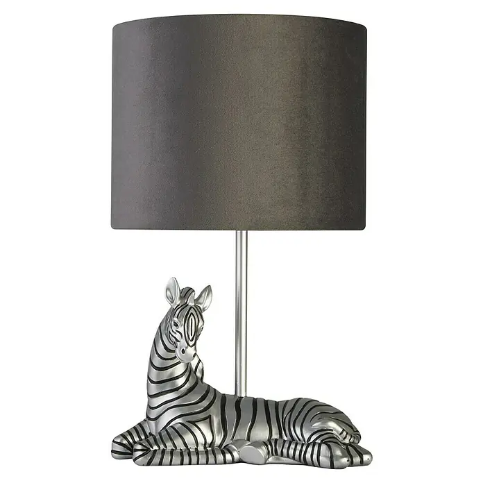 Searchlight Tischleuchte Zebra - 7 W, L x B x H: 20 x 20 x 35 cm, Silber, Schwarz, E27 - Elegante Zebra-Tischlampe mit grauem Schirm. Ein stilvolles Deko-Objekt für Wohnzimmer und Schlafzimmer, das modernes Design verkörpert.