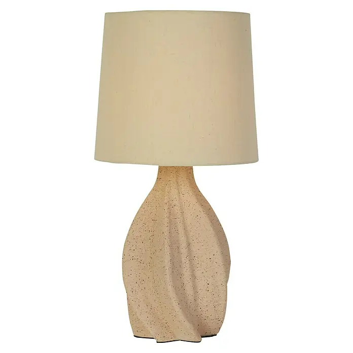Searchlight Tischleuchte Twist - 60 W, L x B x H: 23 x 23 x 46 cm, Beige, E14 - Elegante Tischleuchte mit beigem Schirm und dekorativem, sandfarbenem Lampenfuß mit gedrehtem Design. Eine stilvolle Beleuchtung für jeden Raum.