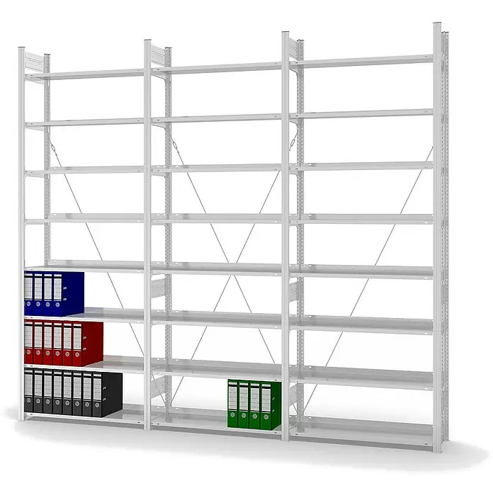 Proregal Aktenregal MAGNUS Stecksystem - H x B x T: 270 x 100 x 30 cm, Traglast pro Boden: 60 kg, Anzahl Böden: 8 Stk., Stecken, Lichtgrau