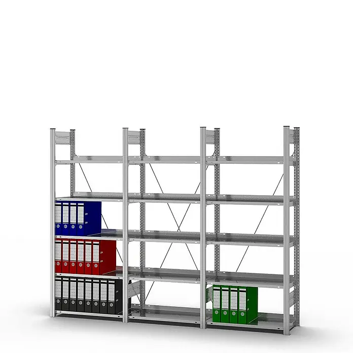 Proregal Aktenregal MAGNUS Stecksystem - H x B x T: 175 x 75 x 30 cm, Traglast pro Boden: 60 kg, Anzahl Böden: 5 Stk., Stecken, Verzinkt