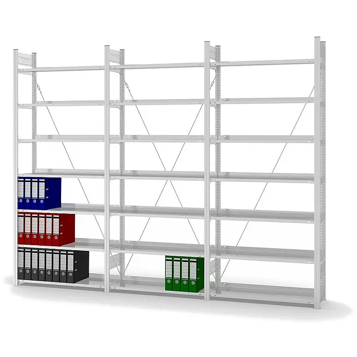 Proregal Aktenregal MAGNUS Stecksystem - H x B x T: 235 x 100 x 30 cm, Traglast pro Boden: 60 kg, Anzahl Böden: 7 Stk., Stecken, Lichtgrau