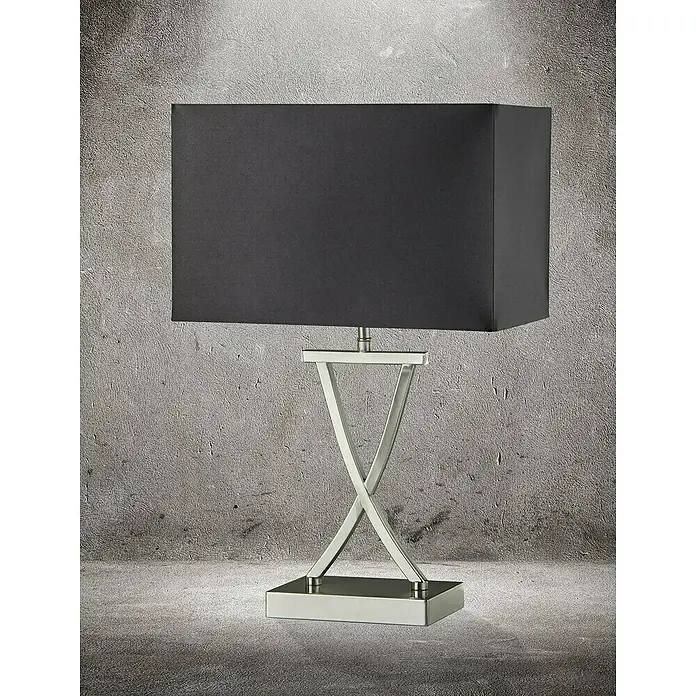 Searchlight Tischleuchte Club - 60 W, L x B x H: 31 x 20 x 48,5 cm, Silber, Schwarz, E14 - Elegante Lampe mit schwarzem Lampenschirm und silberfarbenem Gestell für stilvolle Beleuchtung.
