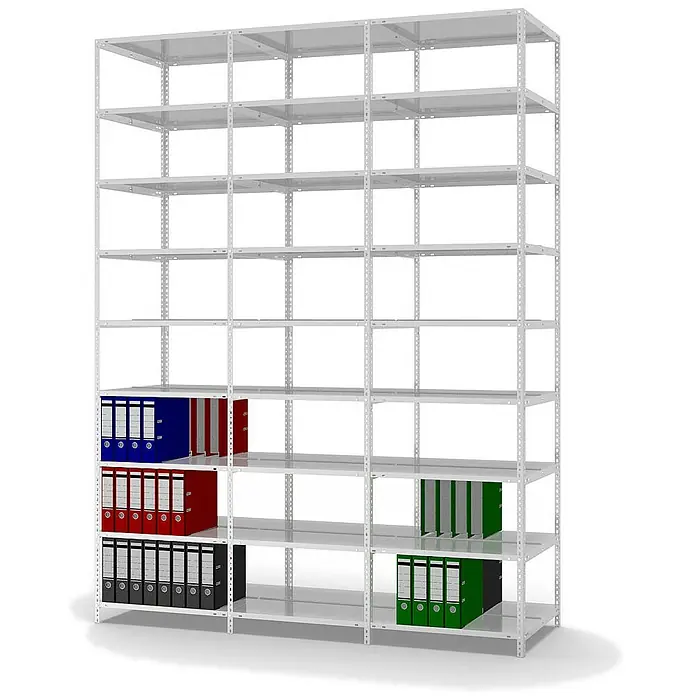 Proregal Aktenregal MAGNUS Schraubsystem - H x B x T: 290 x 75 x 60 cm, Traglast pro Boden: 90 kg, Anzahl Böden: 9 Stk., Schrauben, Lichtgrau