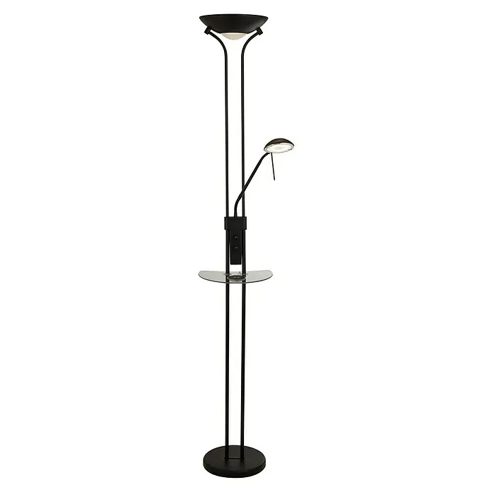 Searchlight LED-Stehleuchte Mother & Child Inkl. Handyladestation - 22,4 W, Höhe: 1,8 cm, Schwarz, Warmweiß - Eine moderne Stehlampe mit zwei Leuchten und einem Ablagetisch, perfekt für gemütliche Abende.
