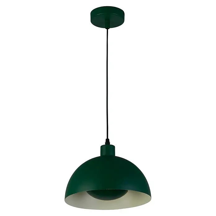 Searchlight Pendelleuchte Mars - 60 W, L x B x H: 40 x 40 x 25,5 cm, Grün, E27 - Eine grüne Hängelampe mit einem Schirm in Halbkugelform, die von der Decke hängt, sorgt für eine stilvolle Beleuchtung.