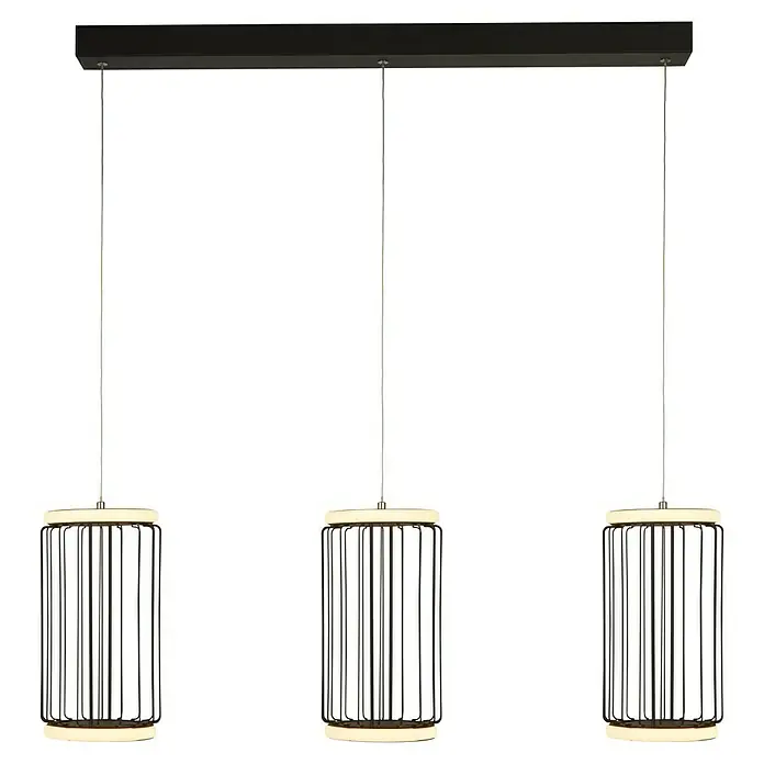 Searchlight LED-Pendelleuchte Circolo - 35 W, L x B x H: 90 x 30 x 30 cm, Schwarz/ Weiß, Warmweiß - Elegante dreiflammige Pendelleuchte mit zylindrischen Lampenschirmen und warmweißem Licht für eine stilvolle Beleuchtung.