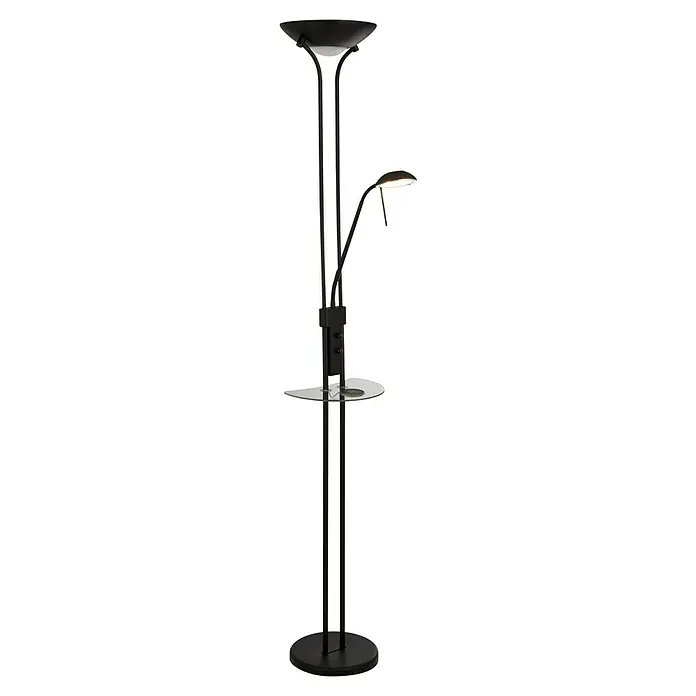 Searchlight LED-Stehleuchte Mother & Child Inkl. Handyladestation - 22,4 W, Höhe: 1,8 cm, Schwarz, Warmweiß - Elegante Stehleuchte mit verstellbarem Lesearm und Ablagefläche, ideal für Wohn- und Arbeitsbereiche. Das dunkle Design fügt sich nahtlos ein.