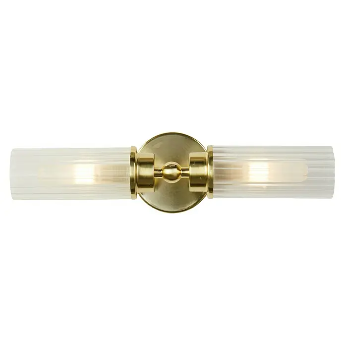 Searchlight Wandleuchte Imperial - 7 W, L x B x H: 37 x 14 x 10 cm, Messing, G9 - Elegante Wandleuchte mit zwei klaren Glasstäben und goldfarbener Halterung. Schafft eine stilvolle Beleuchtung in jedem Raum.