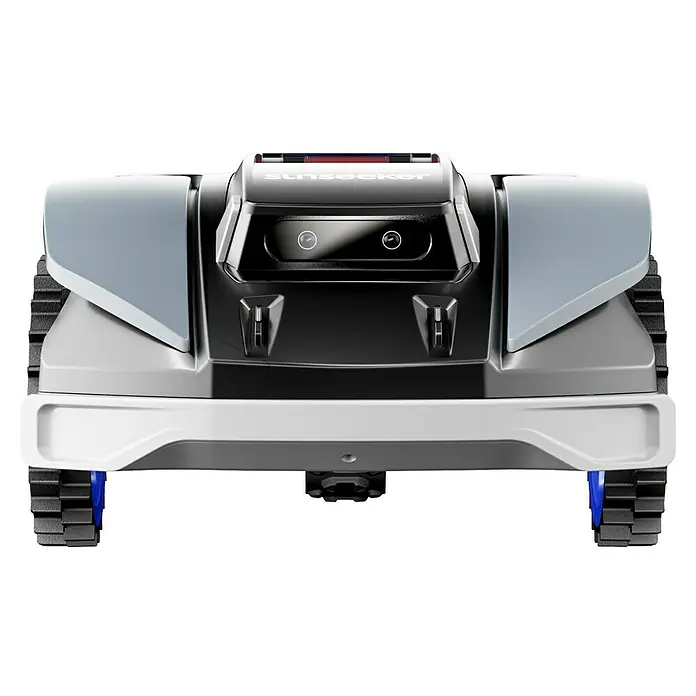 Sunseeker Mähroboter S5 - 1.600 m², Schnittbreite: 20 cm, Kamera-gestützte Navigation, RTK - Nahaufnahme eines Sunseeker-Robotermähers mit Fokus auf Design und technischen Details.