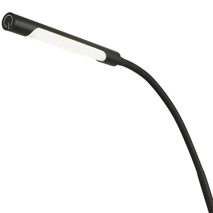 Searchlight LED-Stehleuchte Plume - 5 W, Höhe: 160 cm, Schwarz - Nahaufnahme einer modernen, schwarzen LED-Schreibtischlampe mit flexiblem Arm und hellem Licht.