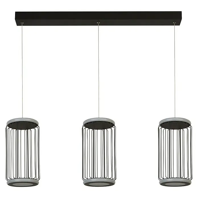 Searchlight LED-Pendelleuchte Circolo - 35 W, L x B x H: 90 x 30 x 30 cm, Schwarz/ Weiß, Warmweiß - Eine elegante Pendelleuchte mit drei zylindrischen Lampenschirmen und schlanken Aufhängungen, die ein modernes Ambiente schafft.