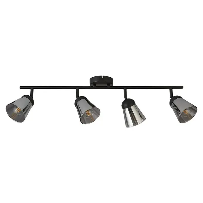 Searchlight Deckenstrahler Mega - 40 W, L x B x H: 83 x 24 x 16 cm, Schwarz/ Rauchglas, E14 - Schwarze Deckenleuchte mit vier polierten Chrom Strahlern für eine effektive und stilvolle Beleuchtung im ganzen Raum.
