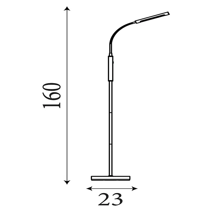 Searchlight LED-Stehleuchte Plume - 5 W, Höhe: 160 cm, Schwarz - Die Abbildung zeigt eine Stehlampe mit den Maßen 160 cm Höhe und 23 cm Fußbreite. Das Design ist schlicht und funktional gestaltet.