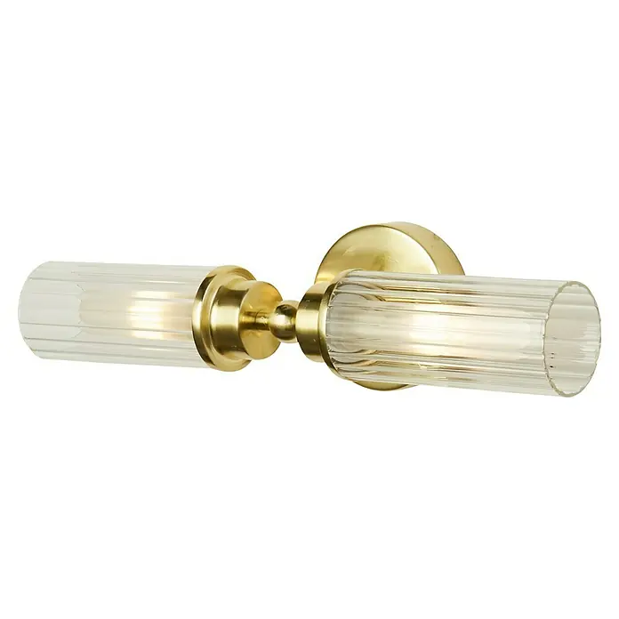 Searchlight Wandleuchte Imperial - 7 W, L x B x H: 37 x 14 x 10 cm, Messing, G9 - Die Wandleuchte ist mit zwei geriffelten Glasschirmen und einer goldenen Basis ausgestattet. Elegantes Design für jedes Interieur.