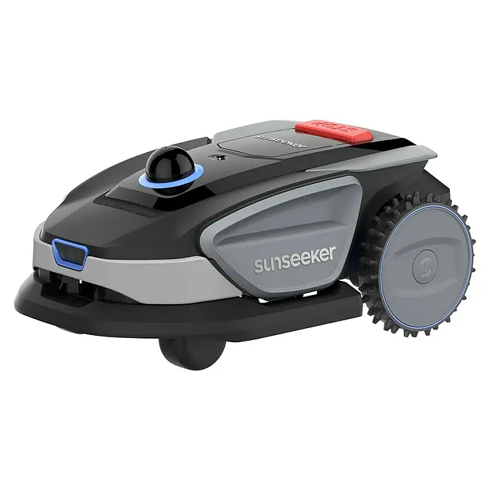Sunseeker Mähroboter S4 - 1.000 m², Schnittbreite: 18 cm, Laser-gestützte Navigation, LiDAR - Nahaufnahme eines Sunseeker-Mähroboters, der Rasenflächen autonom pflegt und für einen gepflegten Garten sorgt.