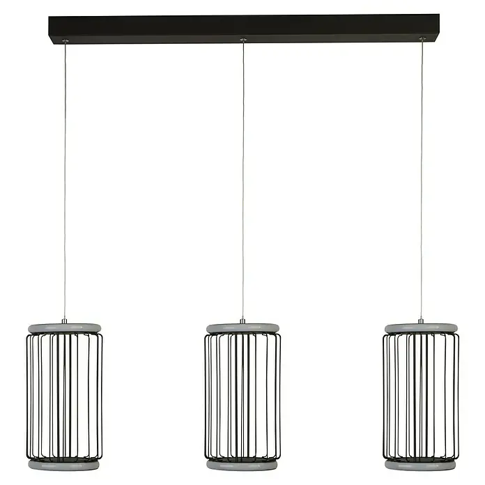 Searchlight LED-Pendelleuchte Circolo - 35 W, L x B x H: 90 x 30 x 30 cm, Schwarz/ Weiß, Warmweiß - Eine moderne Hängelampe mit drei zylindrischen Lampenschirmen und einer schwarzen Aufhängung für stilvolle Beleuchtung.
