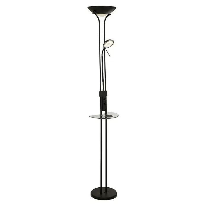 Searchlight LED-Stehleuchte Mother & Child Inkl. Handyladestation - 22,4 W, Höhe: 1,8 cm, Schwarz, Warmweiß - Diese elegante Stehlampe verfügt über eine höhenverstellbare Leselampe, eine Ablagefläche und eine stilvolle Deckenfluter-Lampe für eine angenehme Beleuchtung.