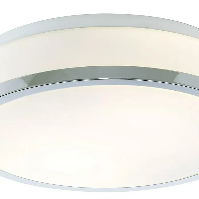 Searchlight Deckenleuchte Cheese - 60 W, L x B x H: 29 x 29 x 10 cm, Chrom/ Weiß, E27 - Eine moderne, runde Deckenleuchte mit Chromdetails und heller, gleichmäßiger Beleuchtung. Ideal für jeden Raum.