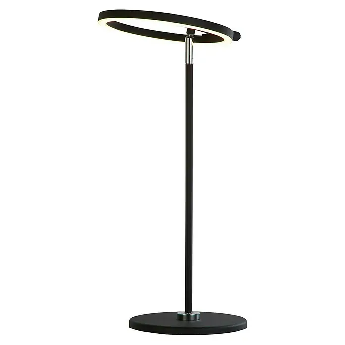Searchlight LED-Tischleuchte Space - 12 W, L x B x H: 27,5 x 20 x 49 cm, Schwarz, Warmweiß - Moderne Stehlampe mit ringförmigem Lampenschirm und schlankem, schwarzem Ständer. Ideal für stilvolle Beleuchtung im Wohnbereich.
