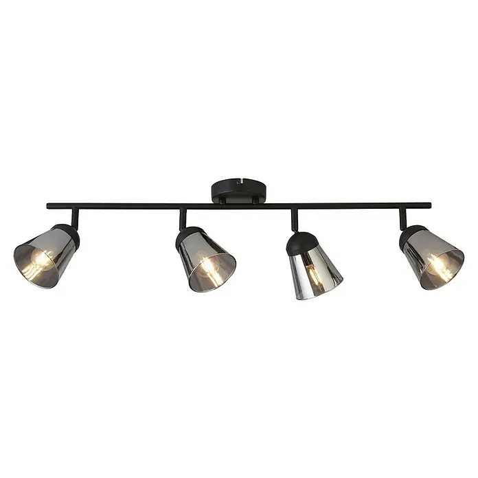 Searchlight Deckenstrahler Mega - 40 W, L x B x H: 83 x 24 x 16 cm, Schwarz/ Rauchglas, E14 - Elegante Deckenleuchte mit vier Strahlern in Chromoptik, die jeden Raum stilvoll beleuchten. Perfekt für modernes Ambiente.