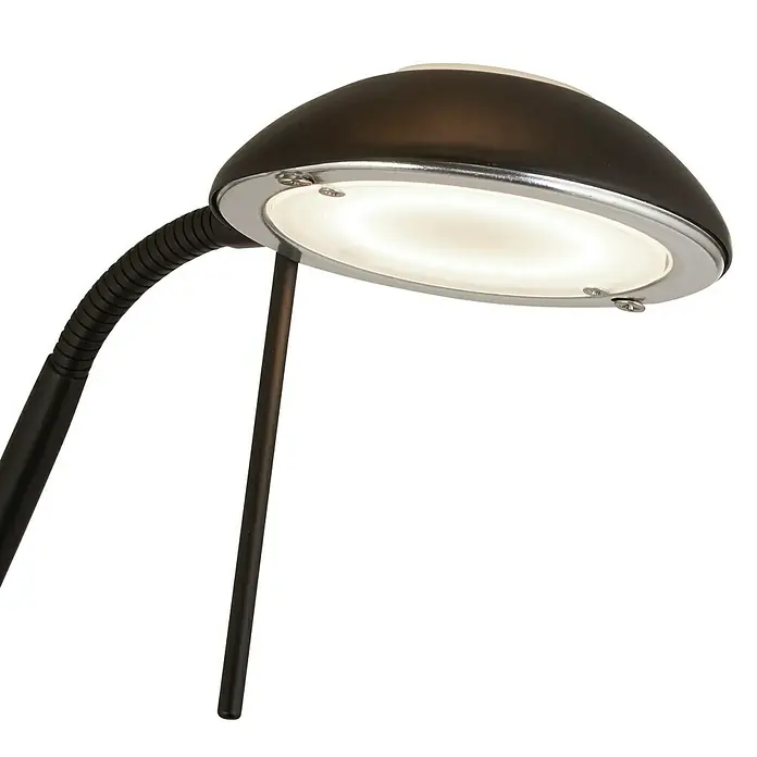 Searchlight LED-Stehleuchte Mother & Child Inkl. Handyladestation - 22,4 W, Höhe: 1,8 cm, Schwarz, Warmweiß - Nahaufnahme einer modernen Schreibtischlampe mit verstellbarem Arm und hellem Licht.