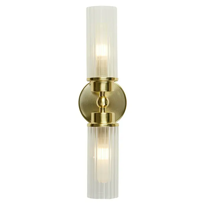 Searchlight Wandleuchte Imperial - 7 W, L x B x H: 37 x 14 x 10 cm, Messing, G9 - Elegante Wandleuchte mit zwei klaren Glaszylindern und goldenen Akzenten. Ein stilvolles Beleuchtungselement für jeden Raum.