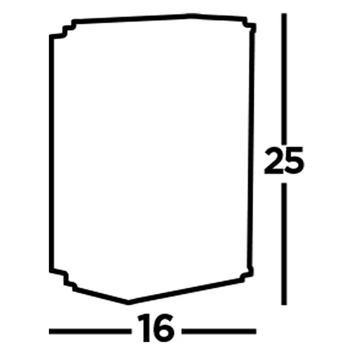 Searchlight LED-Außenwandleuchte Box - 60 W, 16 x 16 x 25 cm, Messing, IP44 - Abbildung eines Schildes mit den Maßen 25 x 16 cm. Das Schild hat eine unregelmäßige Form mit Aussparungen an den Ecken.