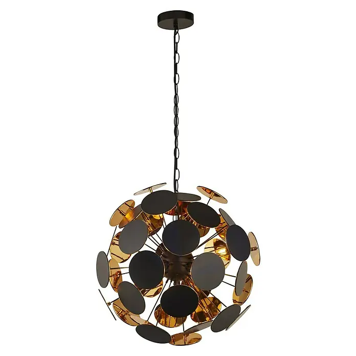 Searchlight Pendelleuchte Discus - 60 W, L x B x H: 47 cm x 47 cm x 47 mm, Schwarz/ Gold, E14 - Elegante Hängeleuchte mit goldenen und schwarzen Akzenten. Modernes Design für stilvolle Innenräume, ein echter Hingucker.