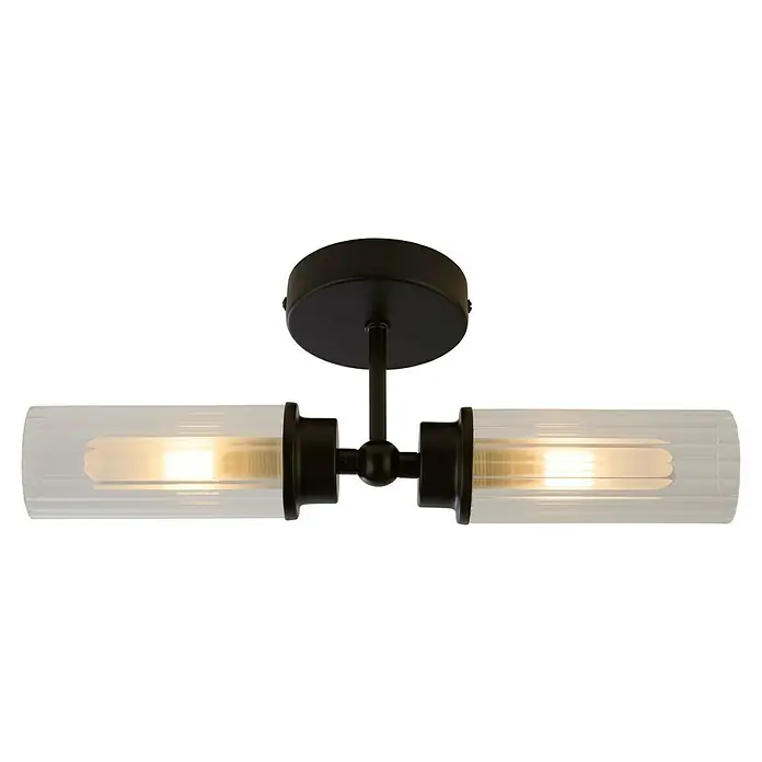 Searchlight Wandleuchte Imperial - 7 W, L x B x H: 37 x 14 x 10 cm, Schwarz, G9 - Moderne Deckenleuchte mit zwei zylindrischen Lampenschirmen und einem schwarzen Metallsockel. Das Licht sorgt für eine angenehme Atmosphäre.
