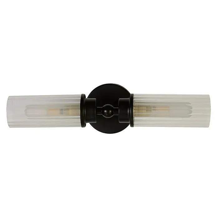 Searchlight Wandleuchte Imperial - 7 W, L x B x H: 37 x 14 x 10 cm, Schwarz, G9 - Moderne Badezimmerleuchte in Schwarz mit gerippten Glasröhren. Elegantes Design für stilvolle Beleuchtung im Badezimmer.