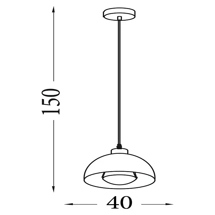 Searchlight Pendelleuchte Mars - 60 W, L x B x H: 40 x 40 x 25,5 cm, Grün, E27 - Illustration einer Pendelleuchte mit den Maßen 150 cm Höhe und 40 cm Durchmesser.
