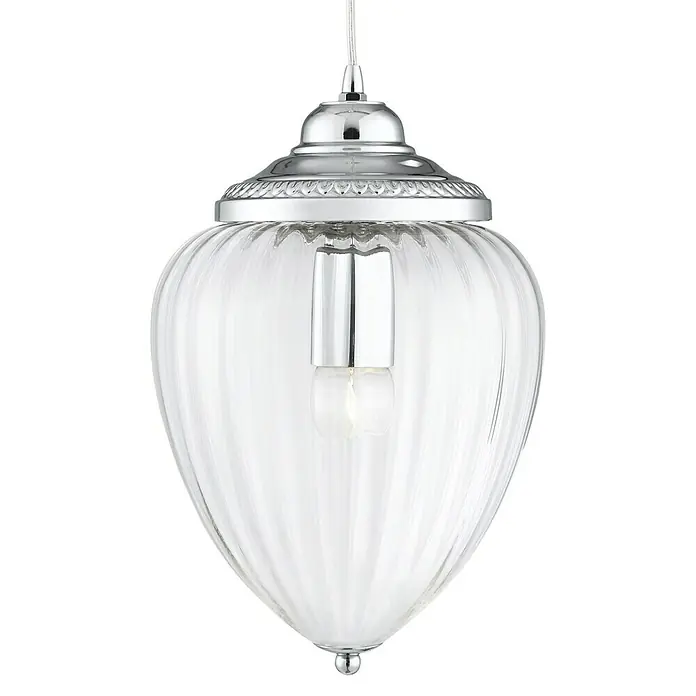 Searchlight Pendelleuchte Moscow - 60 W, L x B x H: 22 x 22 x 33 cm, Chrom, E27 - Elegante Hängeleuchte mit klarem, geripptem Glas und glänzenden Chromdetails. Ein stilvolles Beleuchtungselement für jeden Raum.
