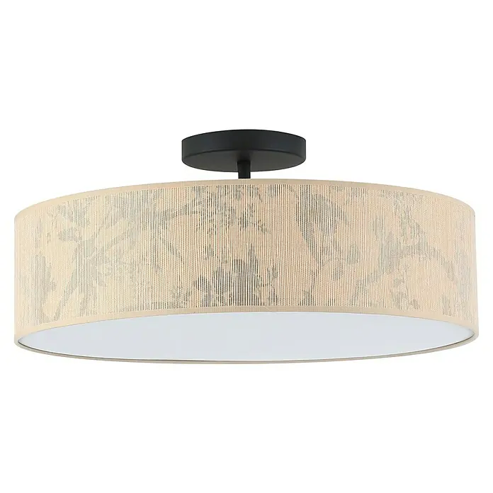 Searchlight Deckenleuchte Isla - 40 W, L x B x H: 54,5 x 54,5 x 23 cm, Braun, E27 - Moderne Deckenleuchte mit einem zylindrischen Lampenschirm aus hellem Rattan und einer schwarzen Deckenhalterung. Perfekt für stilvolle Beleuchtung.