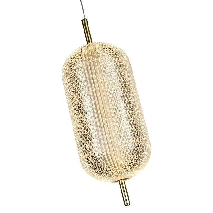 Searchlight LED-Pendelleuchte Capsule - 19 W, L x B x H: 15 x 15 x 15 cm, Messing, Warmweiß - Elegante Pendelleuchte mit einem zylindrischen Lampenschirm in einem feinen Netzdesign, aufgehängt an goldenen Stäben. Stilvolle Lichtquelle für modernes Interieur.