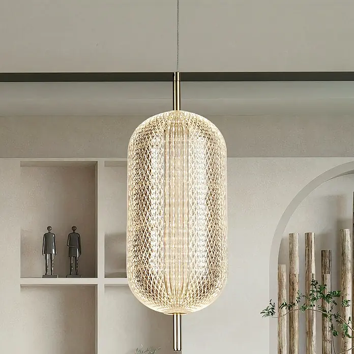 Searchlight LED-Pendelleuchte Capsule - 19 W, L x B x H: 15 x 15 x 15 cm, Messing, Warmweiß - Elegante Pendelleuchte mit geripptem Glasdesign und goldener Aufhängung. Eine stilvolle Beleuchtung für moderne Räume.