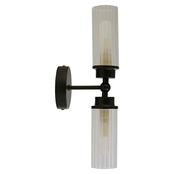 Searchlight Wandleuchte Imperial - 7 W, L x B x H: 37 x 14 x 10 cm, Schwarz, G9 - Wandleuchte mit zwei klaren Zylindern und schwarzem Metallgehäuse, die ein modernes und stilvolles Ambiente schafft.