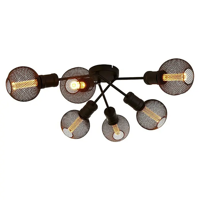 Searchlight Deckenleuchte Dance - 60 W, L x B x H: 52 x 52 x 15 cm, Schwarz, E27 - Deckenleuchte mit fünf Leuchten in einem stilvollen, industriellen Design mit Gitterschirmen für eine angenehme Beleuchtung.