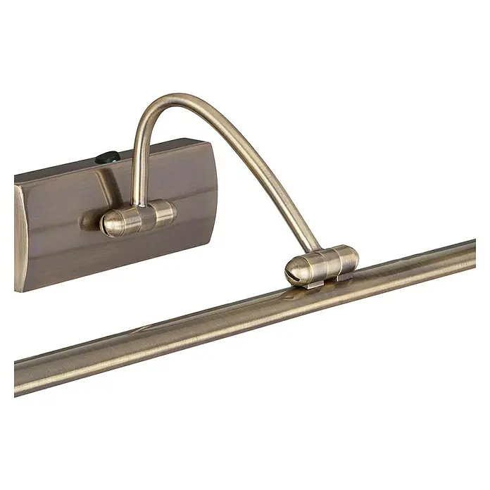 Searchlight LED-Bilderleuchte Barcelona - 15 W, L x B x H: 64 x 11 x 11 cm, Messing - Detailaufnahme einer eleganten, bronzefarbenen Bilderleuchte, die Kunstwerke stilvoll in Szene setzt. Ihr schwenkbarer Arm ermöglicht flexible Beleuchtung.