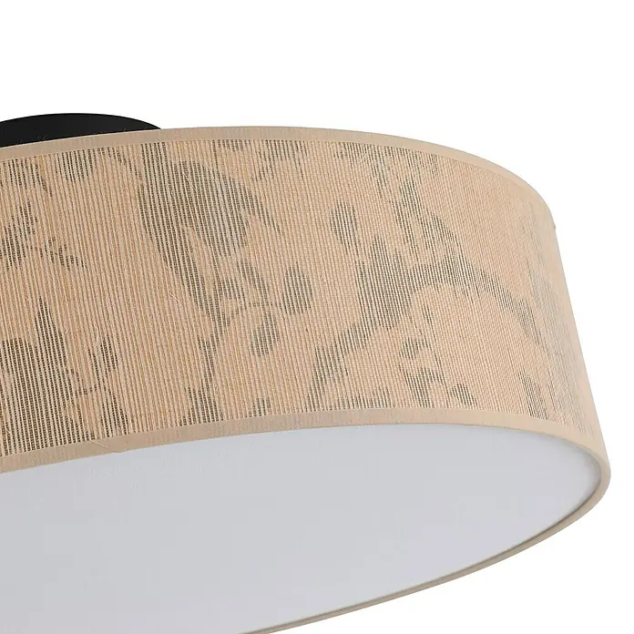 Searchlight Deckenleuchte Isla - 40 W, L x B x H: 54,5 x 54,5 x 23 cm, Braun, E27 - Nahaufnahme einer stilvollen Deckenleuchte mit beigefarbenem Schirm und weißem Diffusor für sanfte Beleuchtung.
