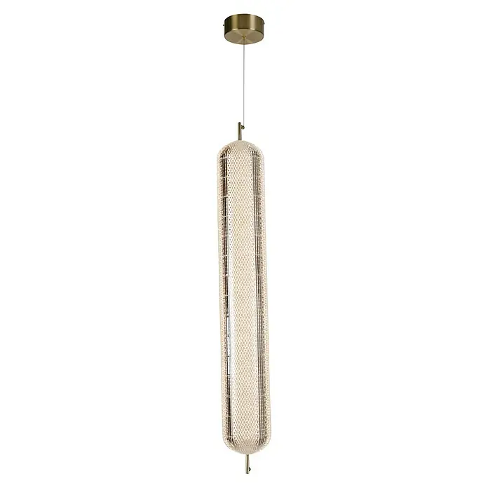 Searchlight LED-Pendelleuchte Capsule - 42,5 W, L x B x H: 108 x 15 x 15 cm, Messing, Warmweiß - Eine elegante Pendelleuchte mit einem zylindrischen Lampenschirm und goldenen Akzenten, die ein stilvolles Ambiente schafft.